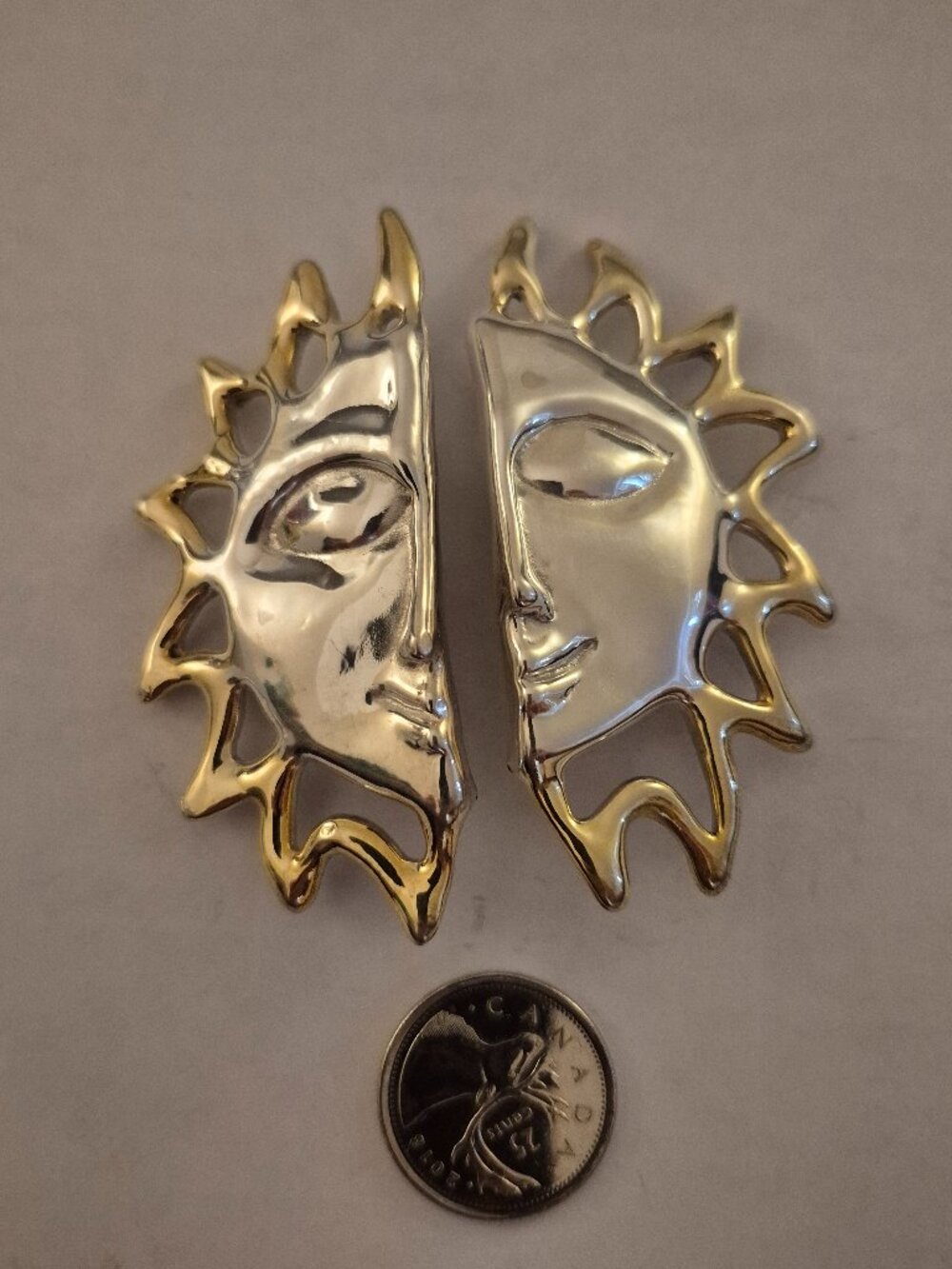 Vintage 925 Sterling Silver Celestial Sun Face Clip-On Statement Earrings Two-To